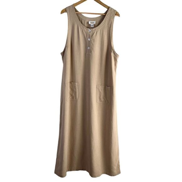 Talbots Linen Blend Scoop Neck Sleeveless Shift Maxi Dress in Tan, Size 16‎ - Picture 1 of 10